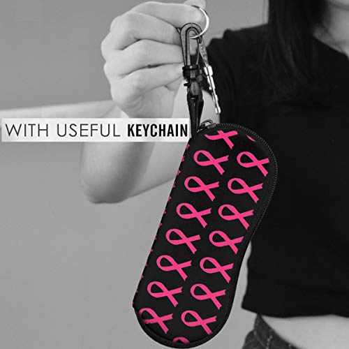 Allgobee Glasses Case With Carabiner Breast Cancer Ribbon Pink Portable Neoprene Zipper Sunglasses Soft Case thumb #3