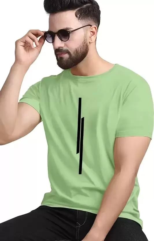 Image of Solid Color Polyester Tshirt for Men, Half Sleeves, Round Neck,11 Lines Graphic, Light Weight, Comfortable T-Shirt for Men (Light Kelly Green)