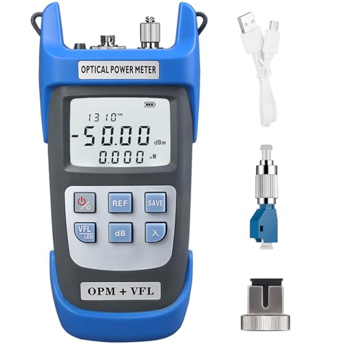 Duogalia Rechargeable Fiber Optical Power Meter with 15Km Light Source SC FC Connector, -50~26dBm, 10 Optic Wave Length, Optic Test Equipment for CCTV Communication Engineering