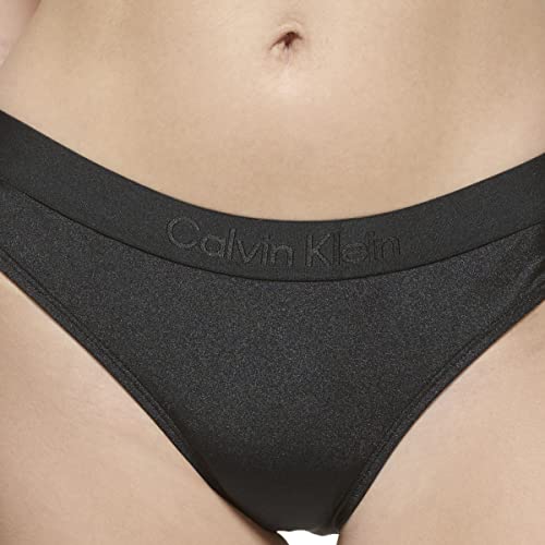 Calvin Klein Women's Standard Removable Soft Cups Bottom Fabric Halter Tie Bikini Top 2 Piece Set, Black Shimmer #TOP4