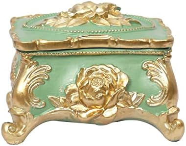 S-MANTIS Vintage Rings Box Antique Earrings Trinket Organizer Art Nouveau Hand Painted Ornate Rectangular Storage Box With Surrounding Embossed Floral Lid Unique Gift For Family (Green)