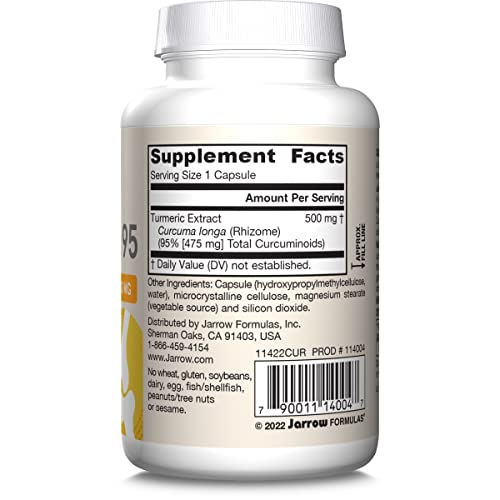 Jarrow Formulas Curcumin 95 500 Mg - Dietary Supplement - 60 Veggie Capsules - Turmeric Extract Provides Antioxidant Support - Up To 60 Servings (Packaging May Vary) #TOP7