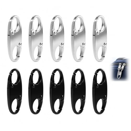 Lot de 10 Fermeture Eclair Antivol, Clips Sécurité Fermeture Eclair, Anti-Ouverture pour Valise, Sac à Dos, Sac à Main, Portefeuille, Veste et Bagage, Noir et Argent.