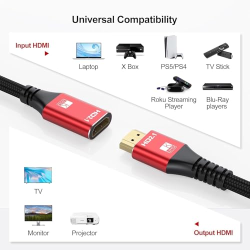 Image of HDMI Extension Cable 4K 60Hz High Speed HDMI Extender Cord Male to Female Connector (HDR HDCP 2.2), Compatible with Roku TV Streaming Stick, Bluray Player, HDTV, Laptop, PC - (1.5meter) Red