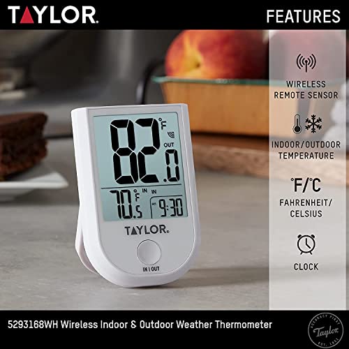 Taylor Wireless Digital Indoor Outdoor Weather Station, White #TOP1