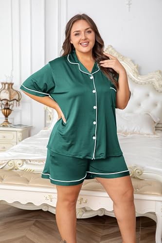 Image of Vozanet Women's Plus Size Button Down Pajamas Soft Lounge Sets Shorts with Pockets Bride Nighty Solid Soft Pjs 1x to 5x