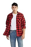 Men and Boy Family Flannel Plaid Shirt, Long Sleeve Button Down Plaid Shirt for Men, Red Black, XX-Large