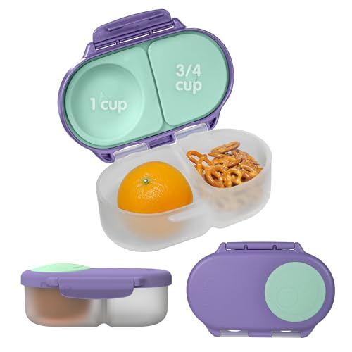 b.box Snack Box - Leakproof Mini Bento Box for Kids & Toddlers, 2 Compartment Snack Containers for Kids, Lunch Containers, Dishwasher Safe, BPA Free, PFAS Free, Ages 4m+, 1 3/4 Cup - Lilac Pop
