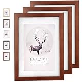 Rieeyrslza Cadre Photo Cadre Photo Bois Livré avec Réglable Support Lot de 3 Cadres Photo en Bois Composite Massif et Vitre Convient pour Table ou Fixation Murale (Marron)