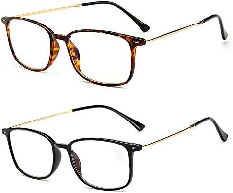 Reading Glasses Blue Light Blocking 2 Pairs Metal Readers Computer Glasses UV Protection Anti Reflection Anti Glare for Men and Women, 1.50