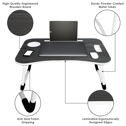Image of Laptop Table with Dock Stand Wood Smart Standard Multi-Purpose Solid /Study Table /Bed Table /Foldable and Portable /Ergonomic & Rounded Edges /Non-Slip Legs /Engineered (Black)