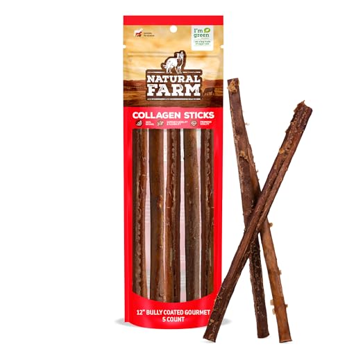 Natural Farm Bully Coated Gourmet Collagen Sticks (12 Inch, 5 Pack), Real Bully Beef Coated, 95% Natural Collagen, Supports Healthy Joints, Skin & Coat - Best for Small & Medium Dogs