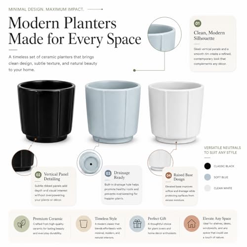 Image of Xtore 3 Pc Refined Minimalist White Ceramic Planter Pot for Indoor Plants & Tabletop Styling | Clean Cylindrical Form for Desk, Shelf & Home Decor (Pack of 3, Planters only)
