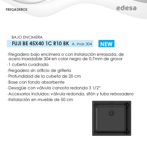 Fregadero de cocina bajo encimera de una cubeta cuadrada de acero inoxidable de 45 cm 4