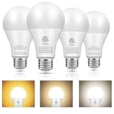 MXhme A19 3-Color LED Light Bulbs with Soft Warm, Warm White and Daylight, Color Changing Light Bulb, Multicolor Light Bulb, 9W(60 Watt Equivalent,), 800 Lumens, E26 Base,CRI 80+,4Pack