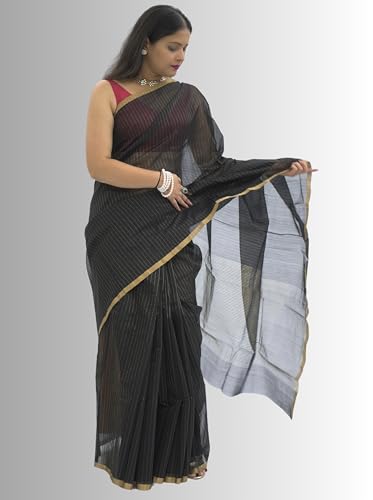 SWARN SUTRA black chanderi silk saree – image 3