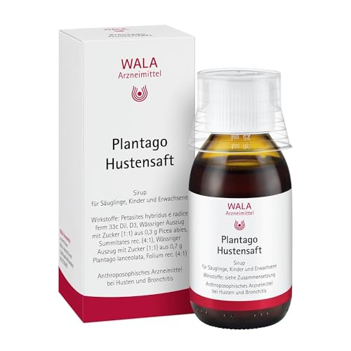 Plantago Hustensaft natürlich wirksam bei Husten und Bronchitis löst festsitzenden Schleim fördert das Abhusten lindert den Hustenreiz für Säuglinge Kinder & Erwachsene 90 ml