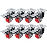 Online Best Service 8 Pack With Brake Caster Wheels Swivel Plate Casters On Red Polyurethane Wheels