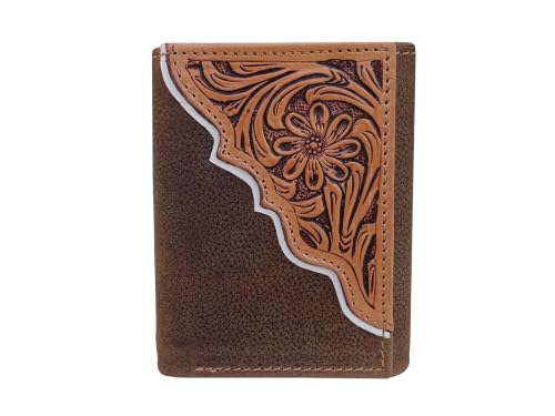CHALLENGER High Plains Bloom Genuine Leather Tri-Fold Wallet Floral Tooled Western Wallet 18RSW524T