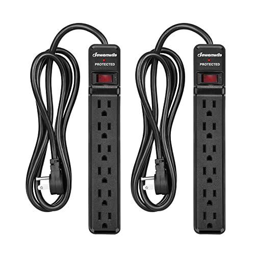 DEWENWILS 2-Pack 6-Outlet Surge Protector Power Bar, Flug Plug Power Strip with 6Ft Extension Cord Indoor, Protected Indicator Light, 15 Amp Circuit Breaker, 560 Joules, Wall Mount, Black, UL Listed