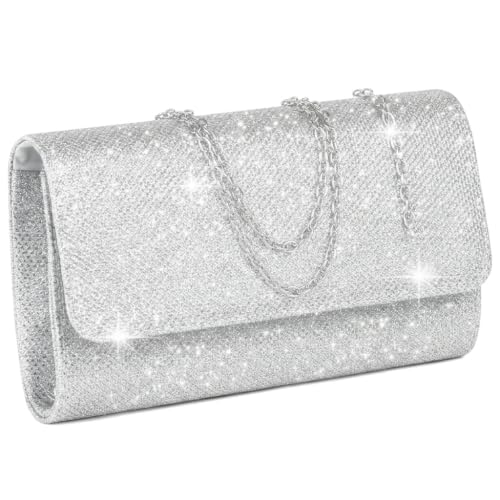 Image of 1-Piece Silver Clutch Bag with Sequins and Detachable Chain