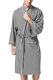 Dolamen Unisex Damen Herren Morgenmantel Bademäntel, Weich u. Leicht Baumwolle Waffelpique Nachtwäsche Nachthemd Robe Negligee locker Schlafanzug, für Spa Hotel Sauna, 1 pcs (X-Large, Grau)