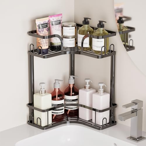 WOCUBEHOME 2-Tier Corner Bathroom Counter Organizer, Black