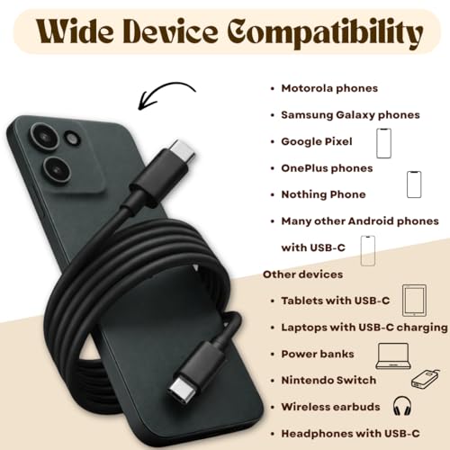 Image of Smolink 68W Type C To Type C Cable Black | Turbo Fast Charging & Data Transfer Cord | Compatible for Motorola Edge 60 Fusion 50 Ultra 50 Pro 40 Neo Razr Ultra G85 G84 G64 G54 | Original Fast Charging