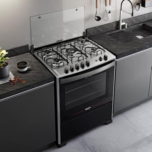 Fogão 5 Bocas Dako Magister Grill Preto com Mesa Inox Bivolt