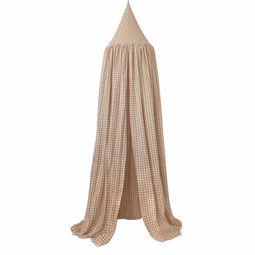 Wonder Space Ciel de lit pour enfant - Motif à carreaux beige neutre pour chambre d'enfant - Tente décorative en coton pour lits de bébé et lits de tout-petits - Parfait pour coin lecture ou aire de