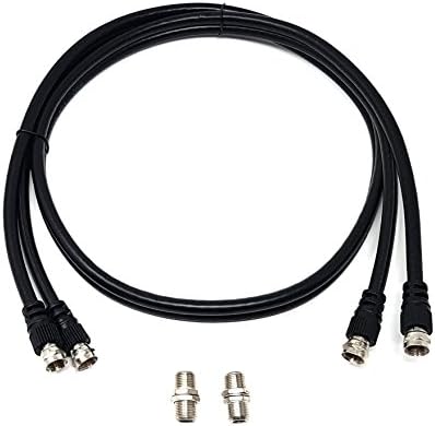 MainCore 1m long Twin Double Satellite F Type Plug to Socket RG6 Normal or Extension Coax Cable, Lead, Cord with 2 Couplers Adapters