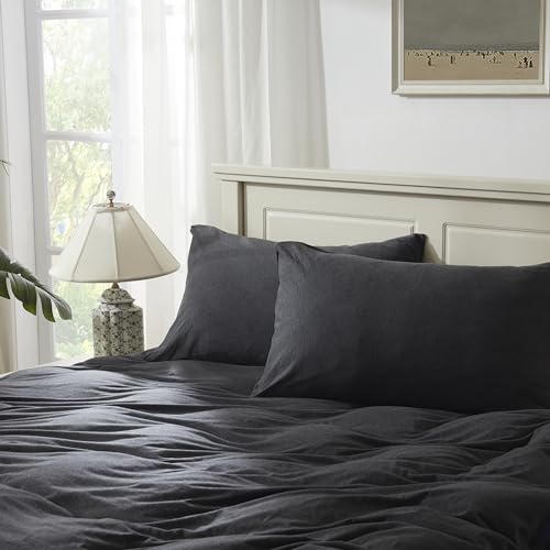 H HOUSEHOLD 100% Jersey Knit Cotton Queen Size Pillowcases Set of 2, Super Soft Breathable Pillow Cases for Sleeping, Envelope Closure, Stretchy T-Shirt Fabric (Dark Gray, Queen Size Pillowcase)