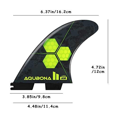 AQUBONA Barbatanas de prancha de surf de desempenho de fibra de vidro Honeycomb Twin, Thruster (3 fi