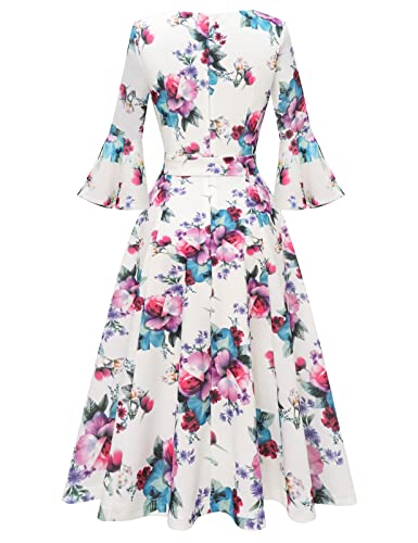 Image of HomRain Women's Church Dresses Modest Bell Sleeve Wedding Guest Cocktail Tea Party Vintage Evening Dress