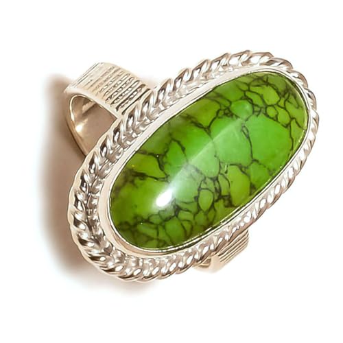 JENAV JEWELS Natural Green Turquoise Elongated Oval Gemstone Handmade Engraved Rope Bezel Statement Rings (US-7.75) Jewelry, Turquoise Rings, Gift for Men & Women