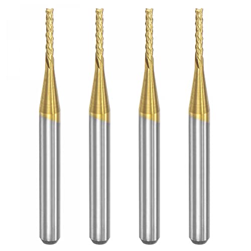 Image of uxcell End Mill CNC Router Bits, 1 /8 inch 3.175mm Shank 1.2mm x 8mm Titanium Coated Tungsten Carbide Left Hand Engraving Milling Cutter for PCB Plastic Fiber Wood 4pcs
