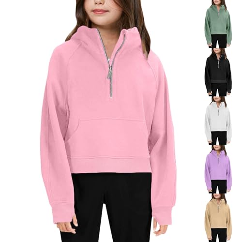 Cropped Hoodies For Teen Girls Trendy 2024 Fall Winter y2k Clothes Fleece Zip Up Hooded Pullover Sweatshirt 3-10 Years