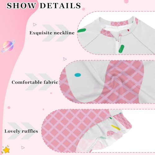 QUGRL Girls' Training Swimsuit Long Sleeve Ice Cream with Waffle UPF 50+ Girl Swim Dress Pink Quick Dry Rashguard 11-12 Years for Beach Pool4