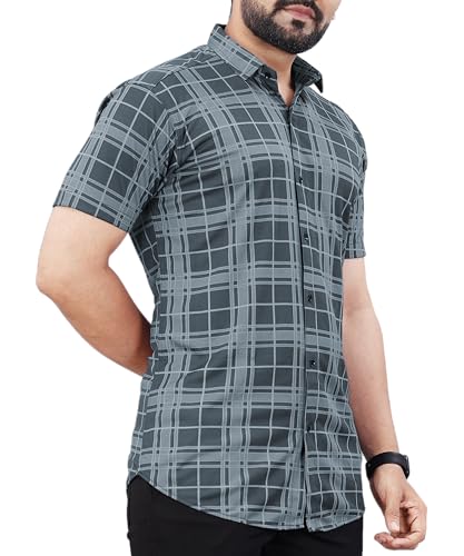 Image of LookMark Men's Trendy Lycra Blend Spread Collar Half Sleeve Printed Shirts - Elevate Your Style with Comfort and Versatility (Pack of 2)