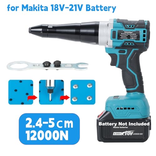 Heimerdinger Brushless Cordless Rivet Gun Compatible with Makita 18V Battery (Not Included), 12000N Pulling Force, for 1/8" 5/32" 3/16" Rivets, LED Light, Auto Reverse by Heimerdinger - Image 4