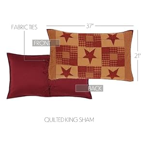 VHC Brands Ninepatch Star Hand Quilted Rect Bedroom Decor King Sham Red 21×37