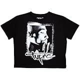 Rock Off officially licensed products Ladies Tupac Spray Photo Crop Top Official Tee T-Shirt Womens Girls, Black, Small