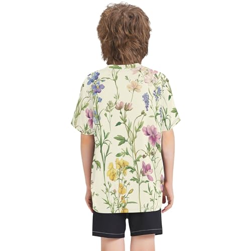 Kid's Short Sleeve Athletic Tops Quick Dry Beauty Floral Kids Sweatshirt for Kids Teens4