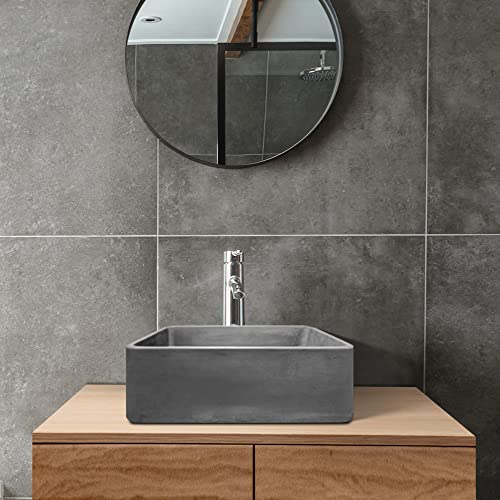 Durx-Litecrete 16"X 12" Concrete Rectangular Bathroom Sink, Bathroom Vessel Sink, Coutertop Vessel Sink, Vessel Sink For Bathrooms, Deep Grey #TOP4