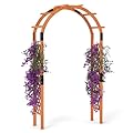 HAPPYGRILL 7.7 FT Wooden Garden Arbor, Outdoor Wood Garden Trellis for Climbing Plants, Wedding Arch Pergola for Ceremonies Parties, Solid Wood Backdrop Stand, Greenhouse Patio Lawn Decoration