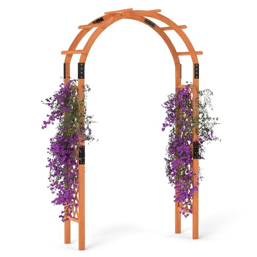 HAPPYGRILL 7.7 FT Wooden Garden Arbor, Outdoor Wood Garden Trellis