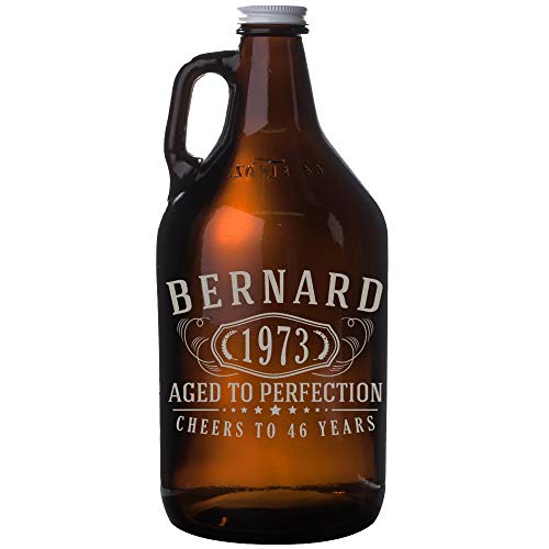 Spotted Dog Company Personalized Etched 64oz Amber Glass Beer Growler - Customized Engraved Gifts for Men - Beer Gifts for Men - Birthday, Bernard