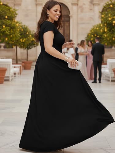 Image of KOH KOH Womens 2026 Sexy Cap Short Sleeve V-Neck Flowy Cocktail Gown
