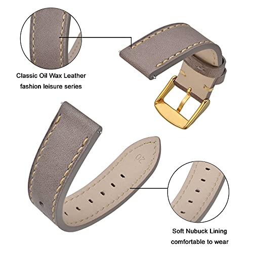 ANNEFIT Quick Release Watch Band 20mm with Gold Buckle - Classic Oil Wax Leather Watch Strap (Grey) by ANNEFIT - Used condition - Image 3