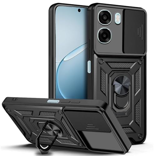 Image of AIBEX Back Cover Compatible for Oppo A6S 5G / Oppo K14X 5G / Oppo A6X 5G | D10 Tough Armor Case | Sliding Camera Shield | 360 Protection | Kickstand Ring Holder | Military-Grade Bumper Case - Black